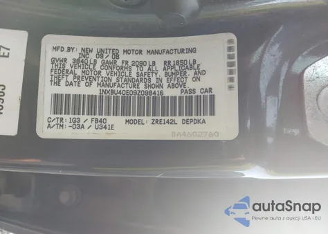 2009 Toyota Corolla Le from USA, damaged, VIN 1NXBU40E09Z098416